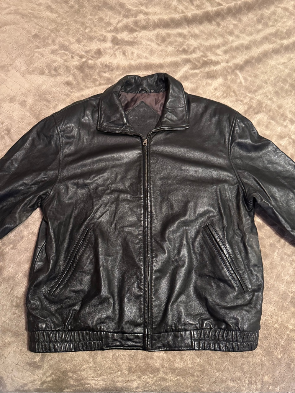 Black Leather Bomber Jacket - Men